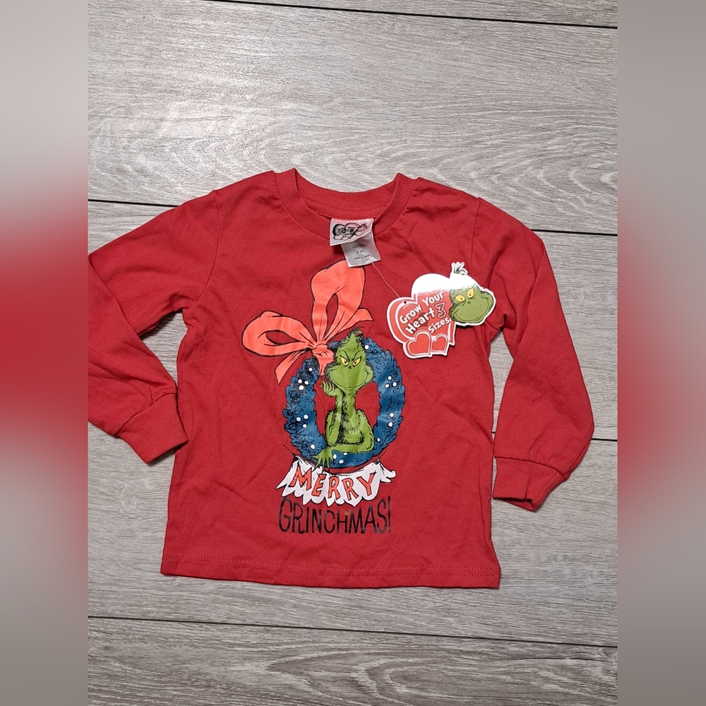 Brand New Grinch "Merry Grinchmas" Red Kids Long Sleeve Shirt
